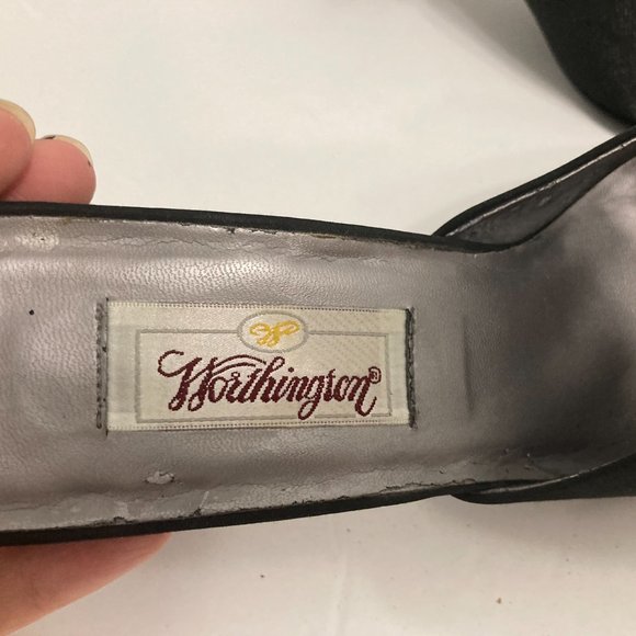 90s Y2K Black Satin Mules SQUARE TOE Slip on Heels Size 9 Worthington Witchcore - Picture 3 of 5